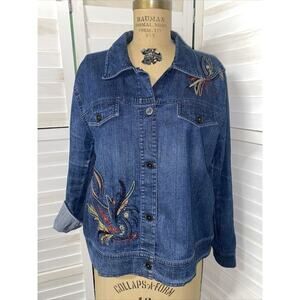 Marsh Landing Women’s Jean Jacket Denim Embroidery Sequins Beading Size Large